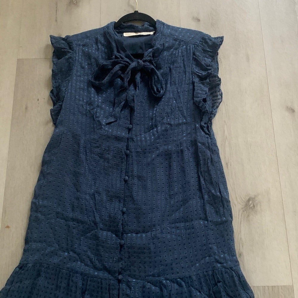 Marie Oliver Kylee Dress, Ocean ruffle silk blend Size S maxi solid blue tie - Picture 12 of 16